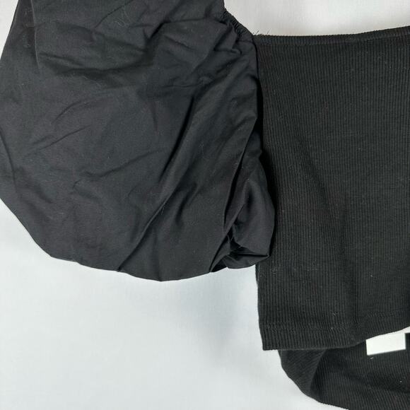 NWT Zara Black Square Neck Puff Sleeve Crop Top Womens Size S Stretchy - Picture 2 of 9